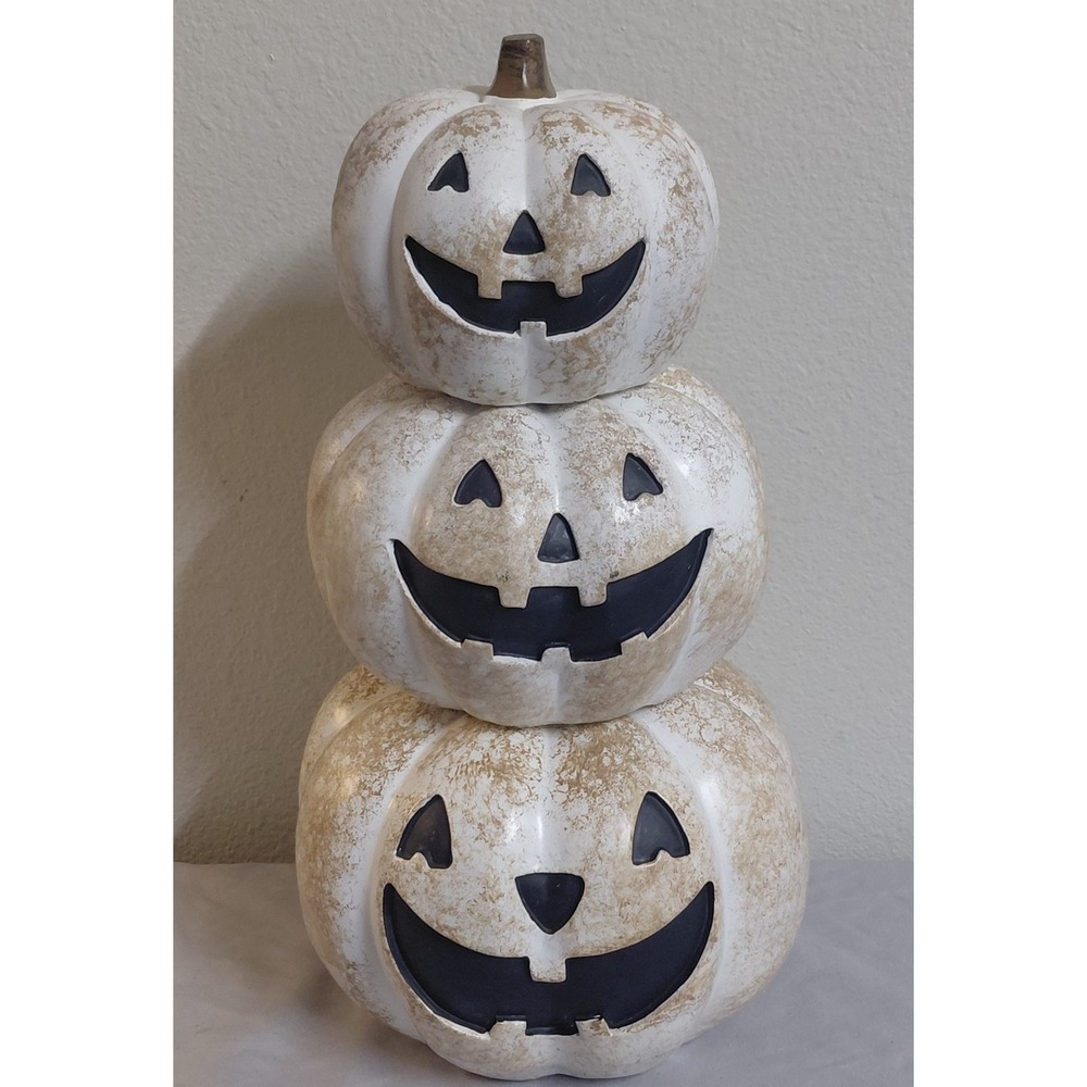 Martha Stewart Halloween Stackable Jack-O-Lantern Set of 3 White Faux Terracotta